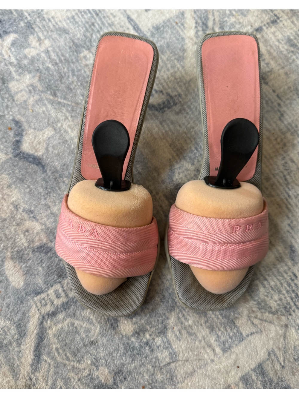 Authentic vintage Prada Pink Slide Mules with Logo Webbing